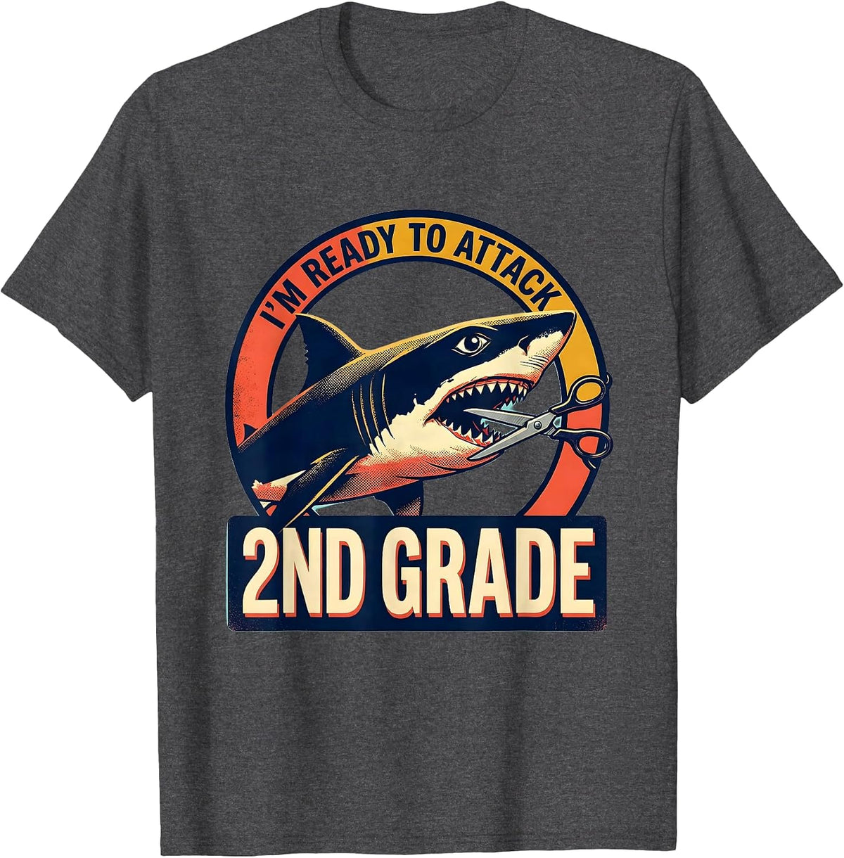 Men's I'm Ready To Attack 2nd Grade Funny Shark Back to School T-Shirt - Dark Heather Grey
