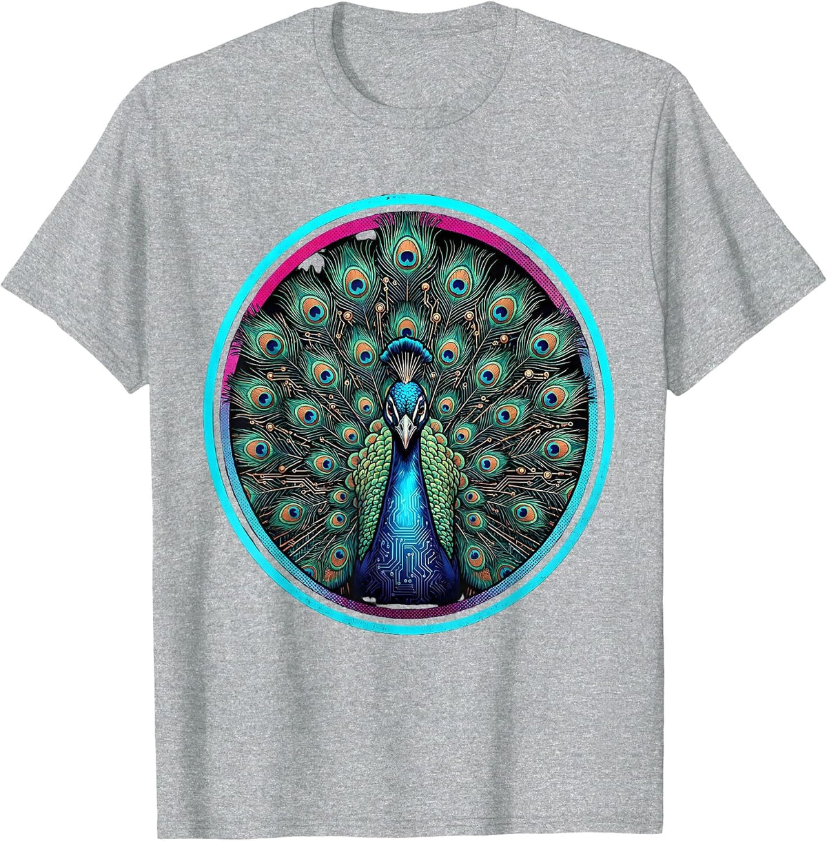 Men's Peacock Circuit Board Autism Awareness Design T-Shirt - Heather Grey