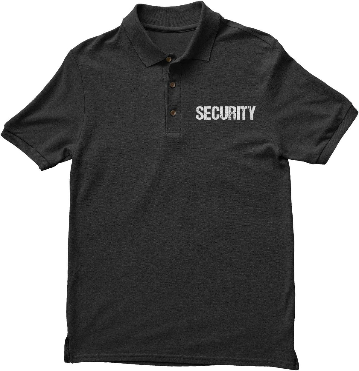NYC FACTORY Security Polo Shirt Distressed Front Back Print Mens Tee Staff Event Uniform Bouncer Screen Printed - Black-white