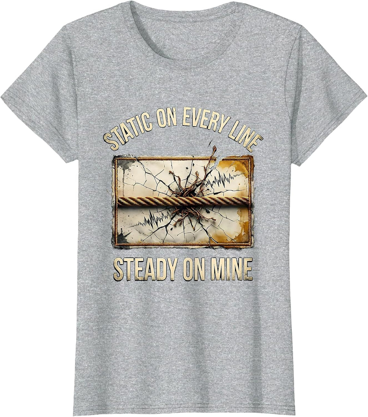 Women's Static On Every Line Steady On Mine Distressed 911 T-Shirt - Heather Grey