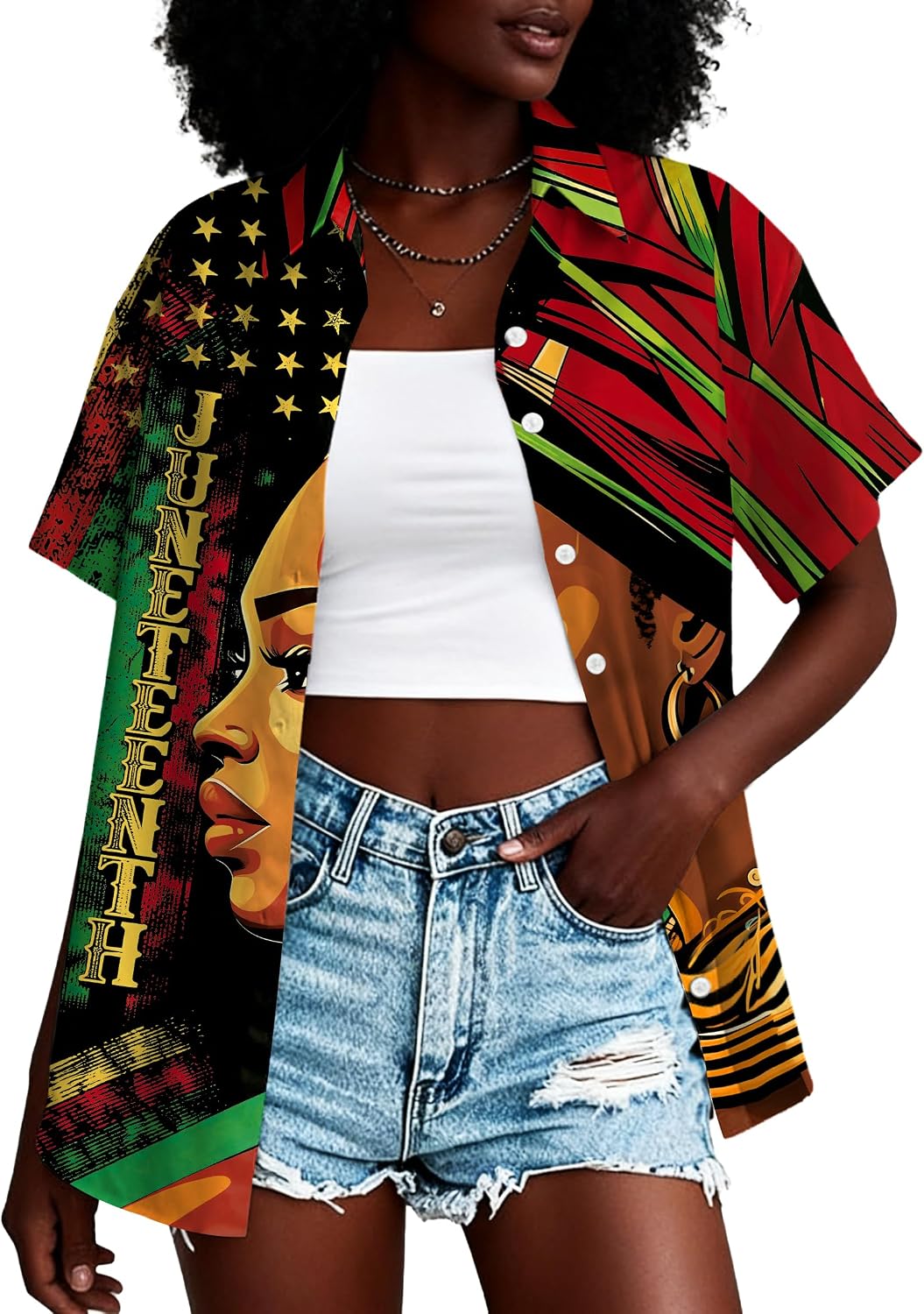 Juneteenth Shirts for Women Black History Button Down Shirt 1865 African American Freedom Blouse African Flag Tee Tops -