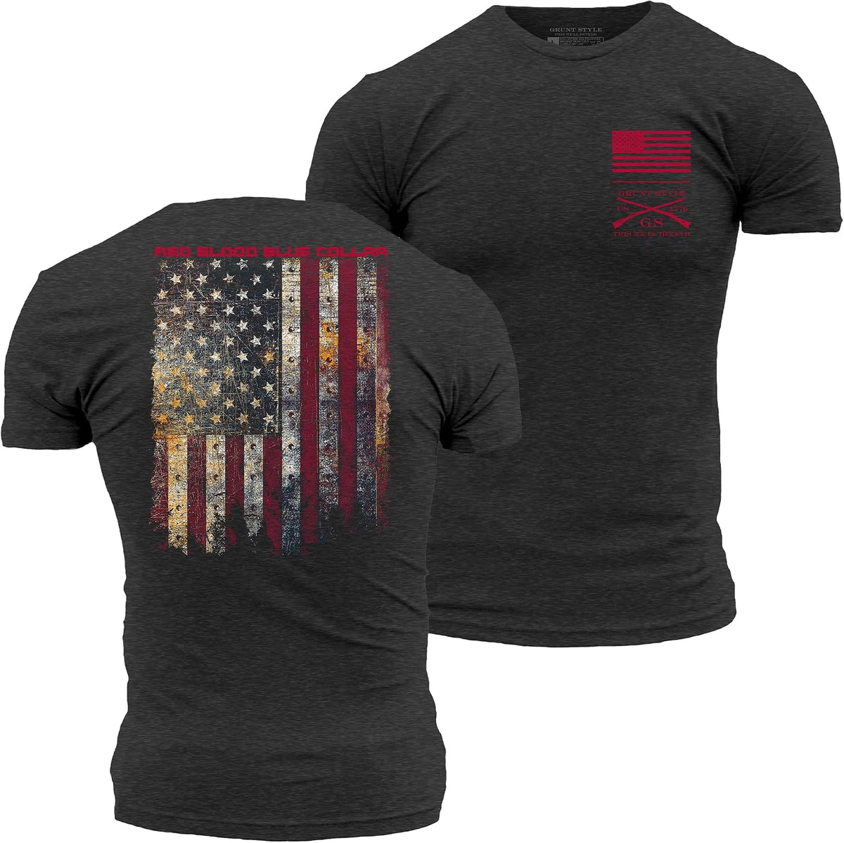 Grunt Style Men's Red Blood Blue Collar T-Shirt - Charcoal