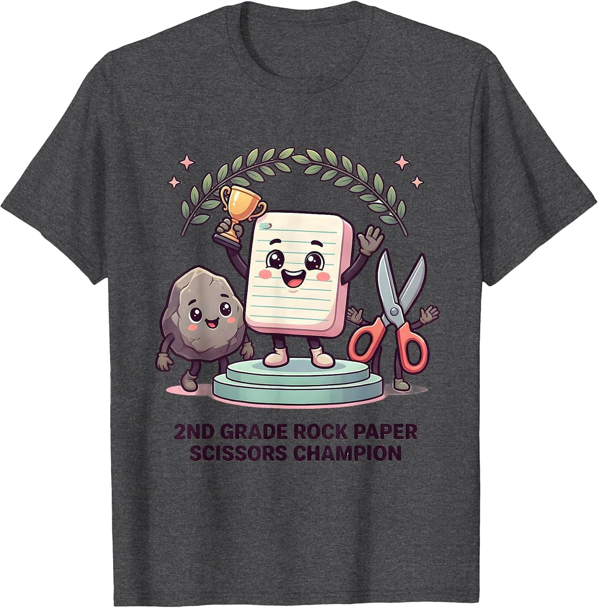 2nd Grade Rock Paper Scissors Champion Cute Kawaii Back T-Shirt, Men, Dark Heather Grey, Large - As Pictured
