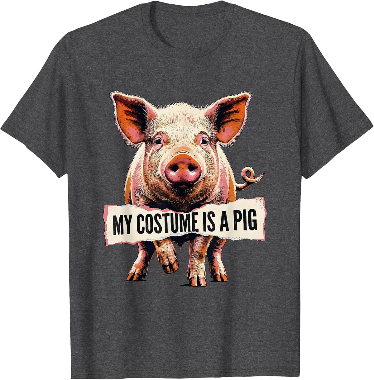 My Costume Is A Pig Funny Pig Lover Halloween Costume Humor T-Shirt - Dark Heather Grey