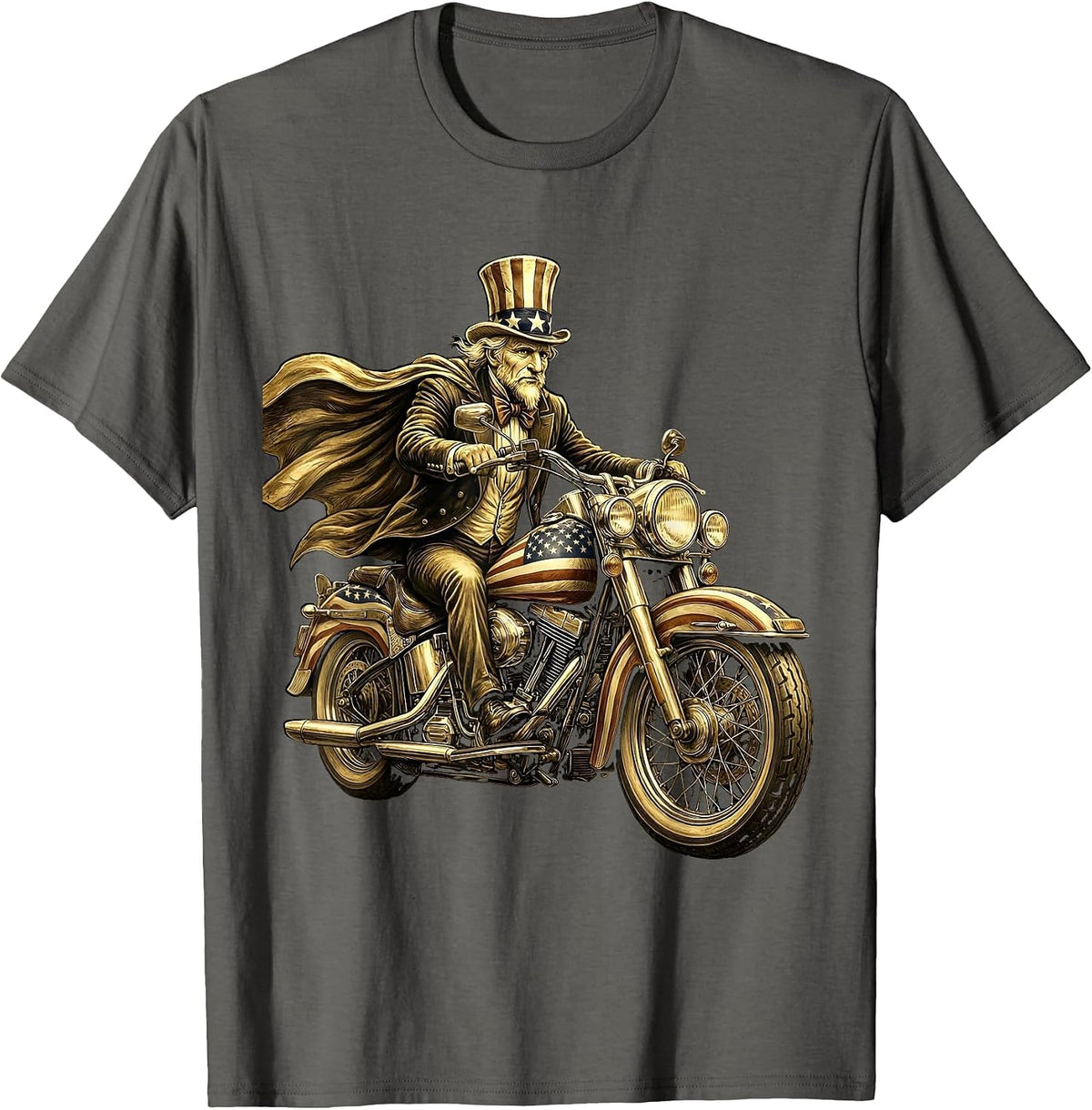 Men's Vintage Motorcycle American Flag Patriotic Graphic T-Shirt - Asphalt Grey