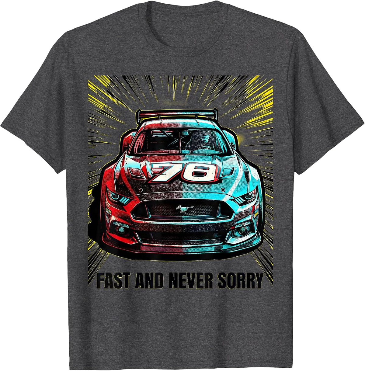 Fast and Never Sorry Racing Graphic Design T-Shirt - Dark Heather Grey