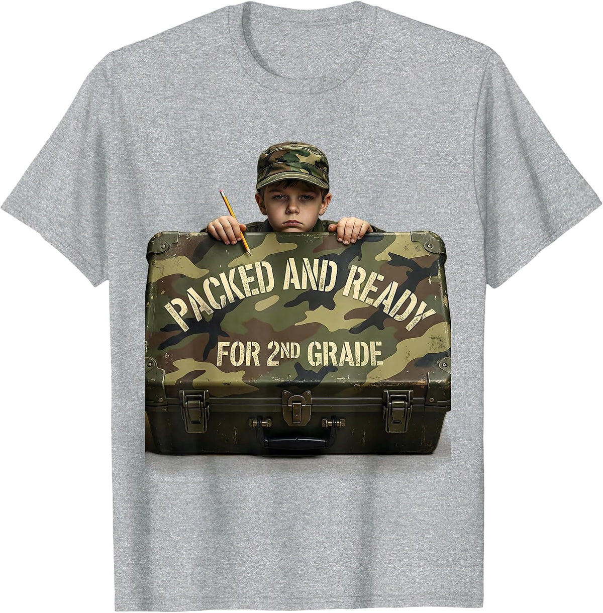 Men's Packed And Ready For 2nd Grade Vintage Camo Back To School T-Shirt - Heather Grey