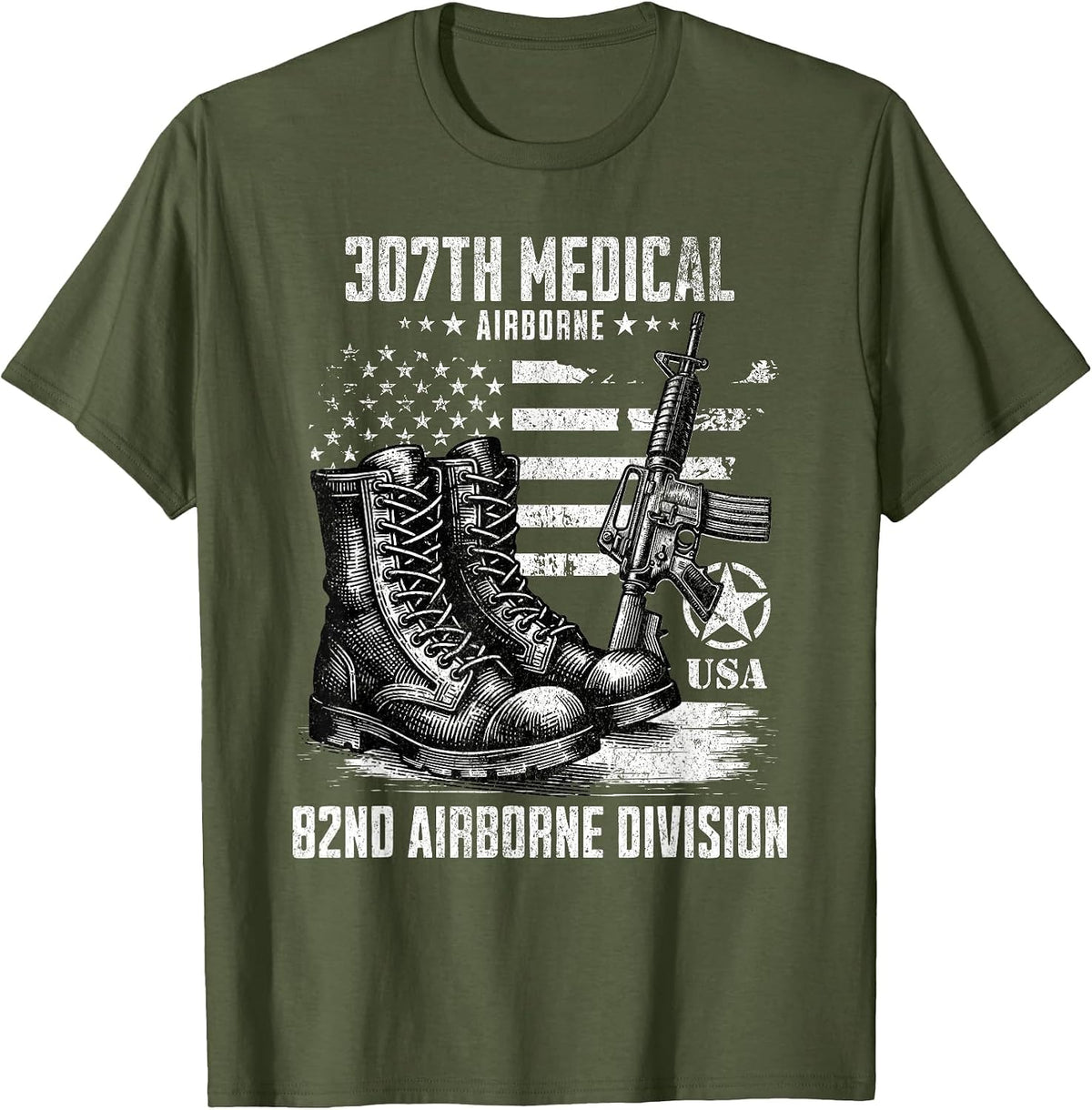307th Medical Battalion 82nd Airborne Division Veteran T-Shirt - Olive Green