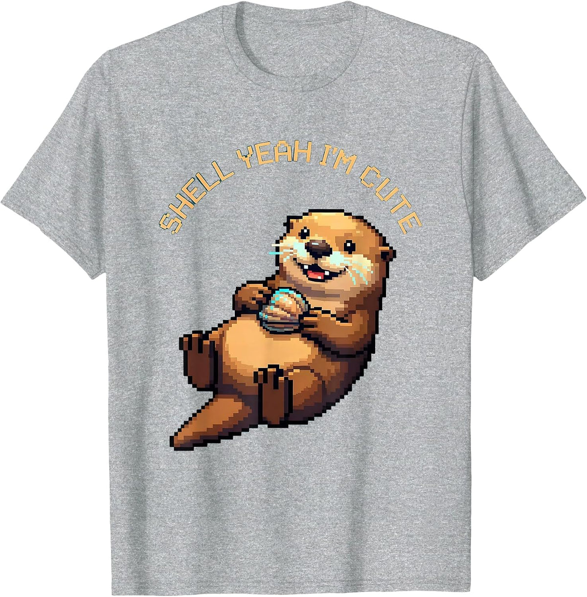 Men's Shell Yeah I'm Cute Sea Otter Design T-Shirt - Heather Grey