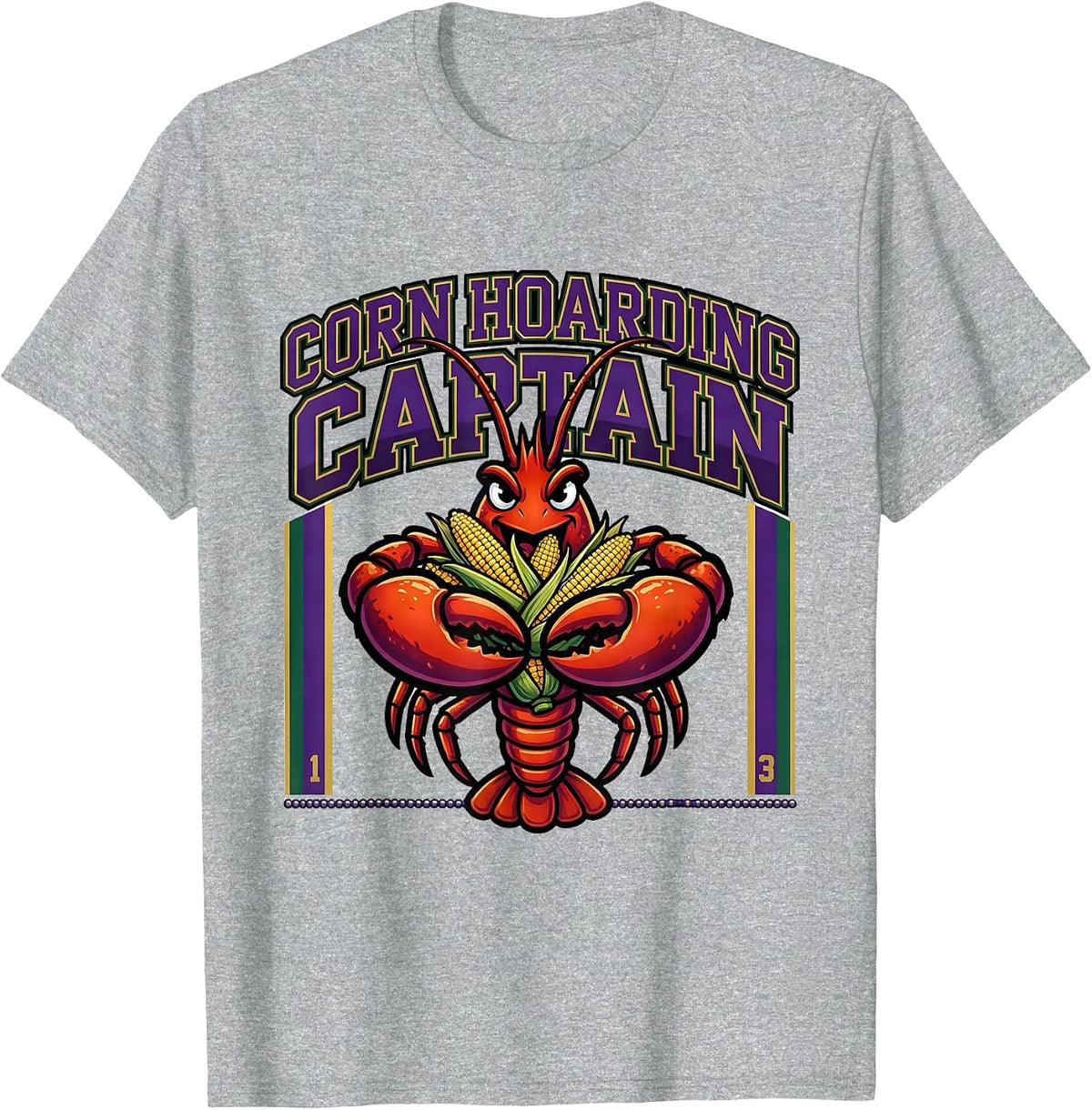 Men's Corn Hoarding Captain Bold Mardi Gras Crawfish Carnival T-Shirt - Heather Grey