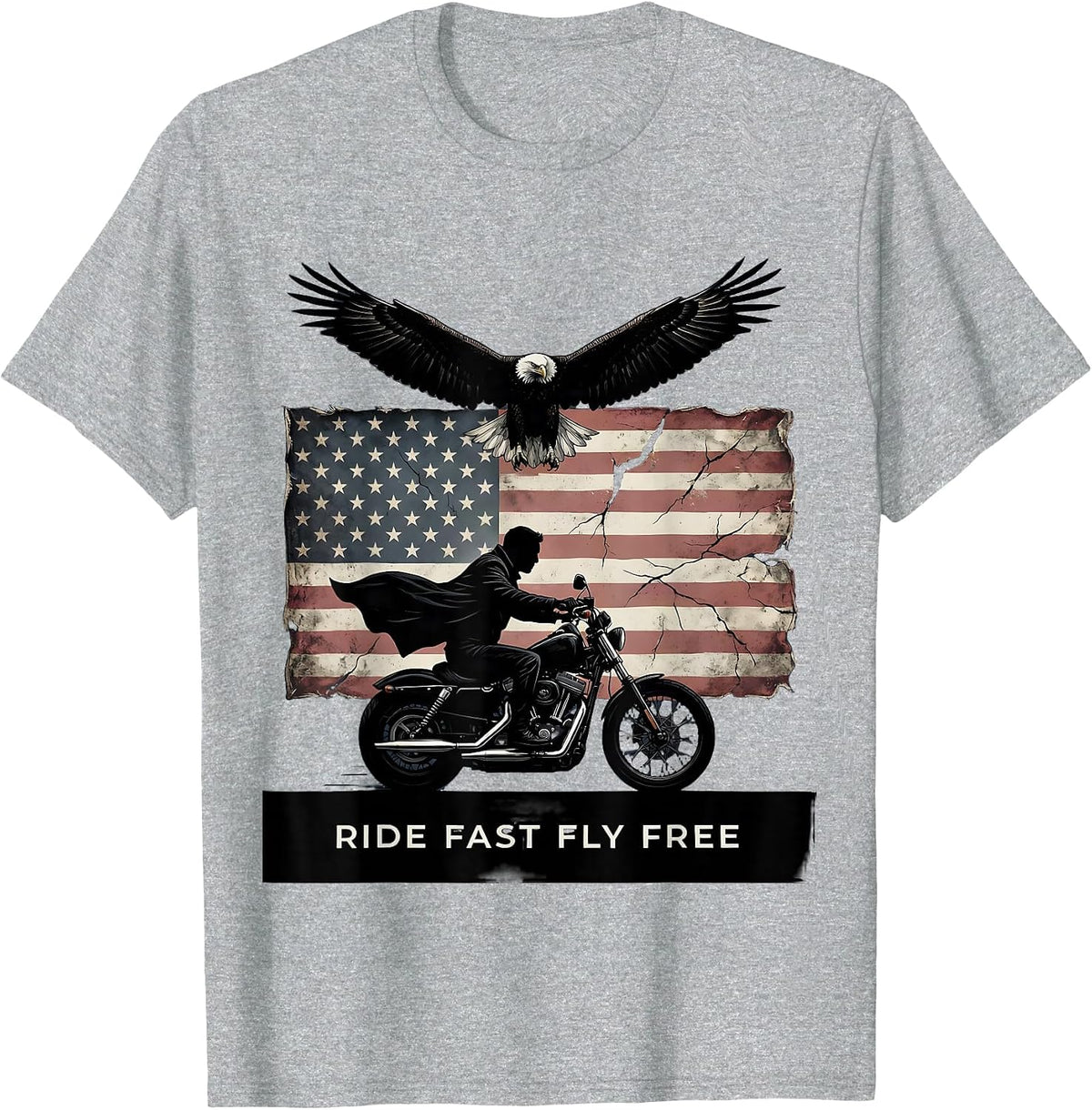 Men's Ride Fast Fly Free Godspeed Biker Design T-Shirt - Heather Grey