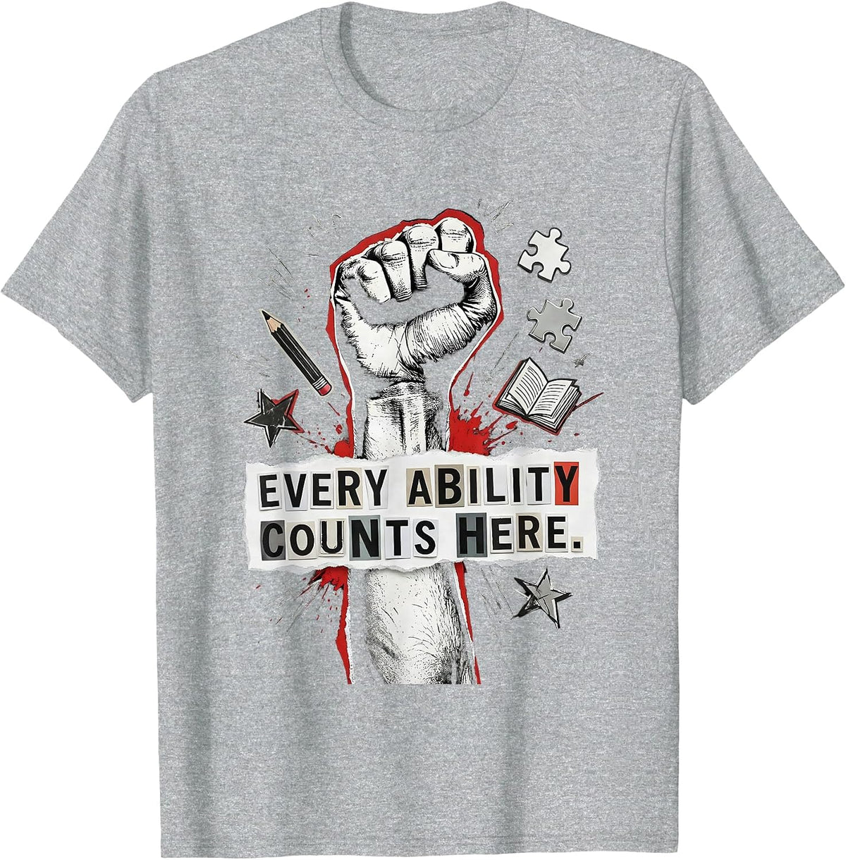 Men's Every Ability Counts Here Sped Teacher Design T-Shirt - Heather Grey