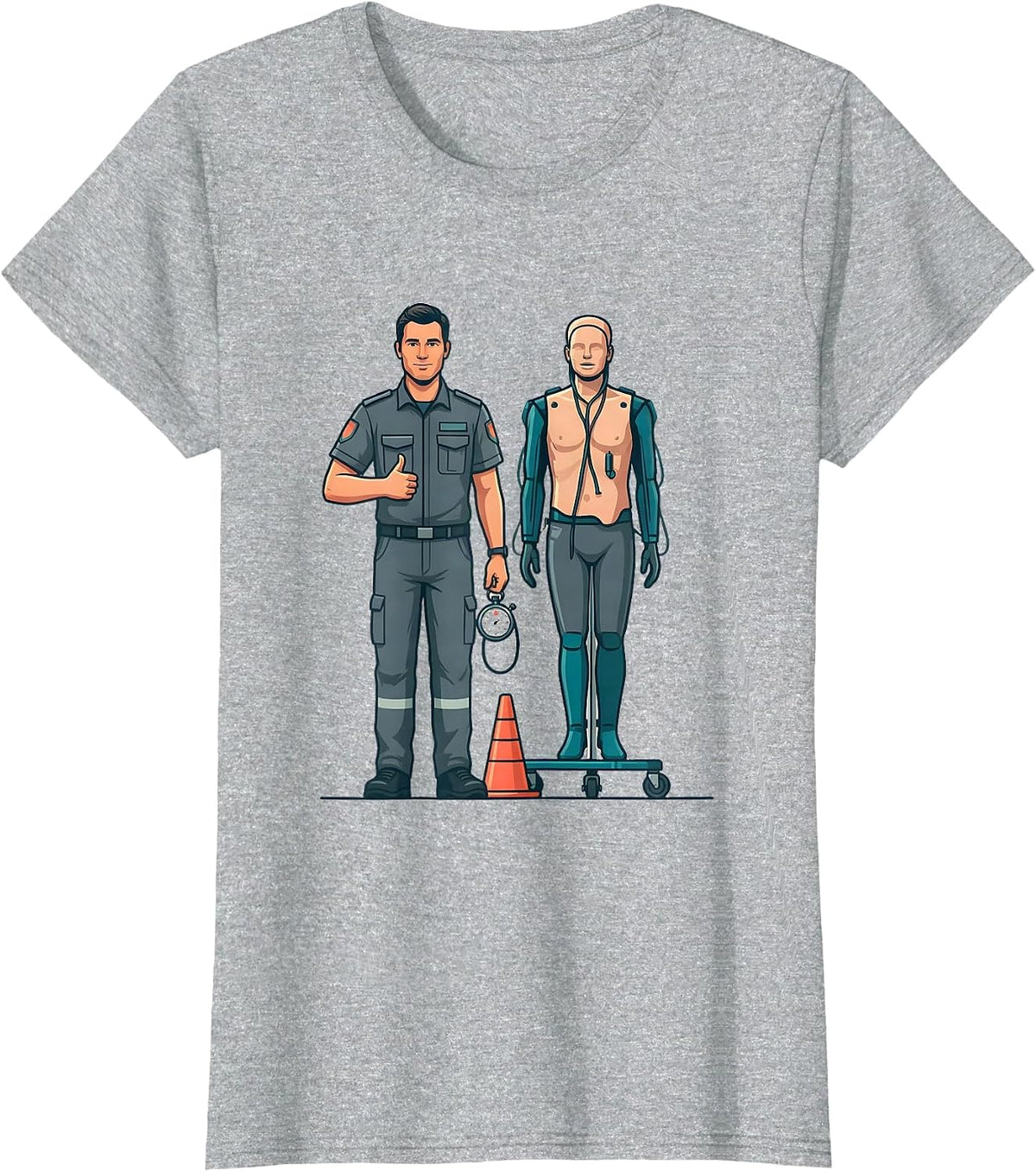 Paramedic CPR Training Mannequin Flat Vector Humor T-Shirt - Heather Grey