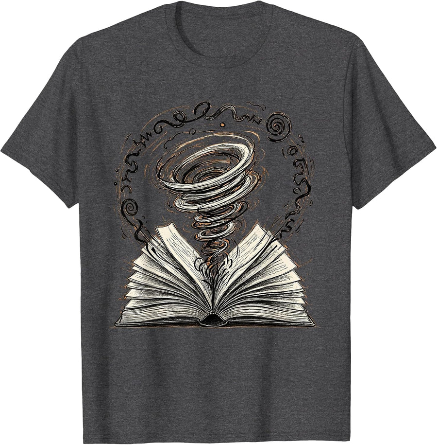 Men's Dyslexia Awareness Open Book Swirling Letters T-Shirt - Dark Heather Grey