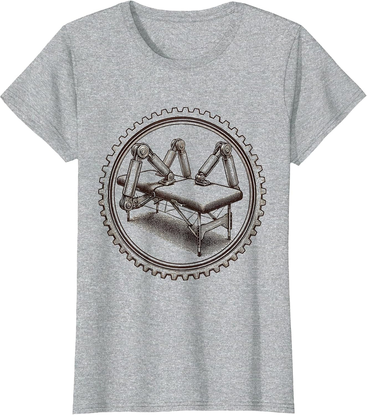 Physical Therapy Table Mechanical Arms Illustration T-Shirt - Heather Grey