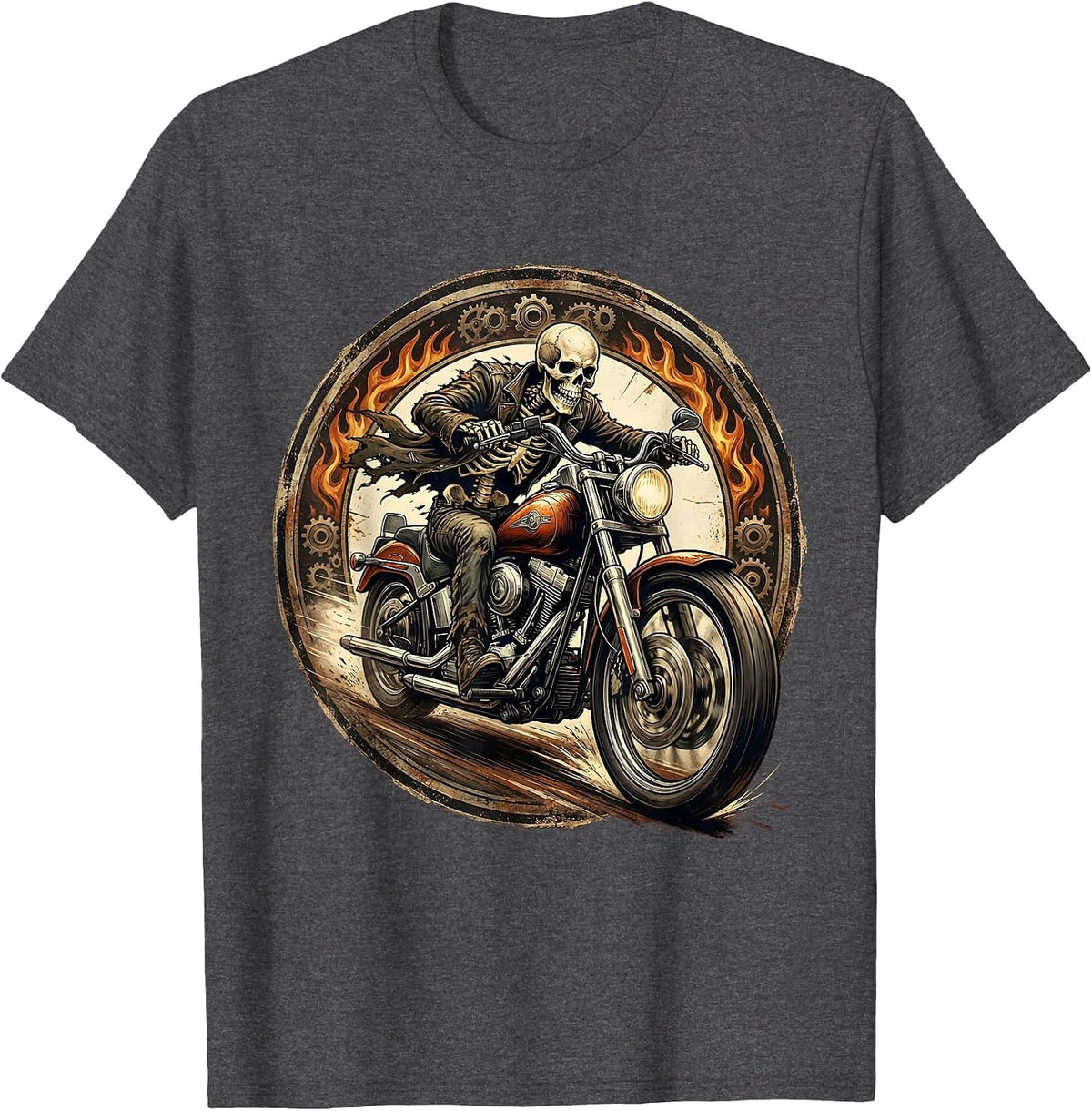 Men's Never Better Skeleton Motorcycle Rider Graphic T-Shirt - Dark Heather Grey