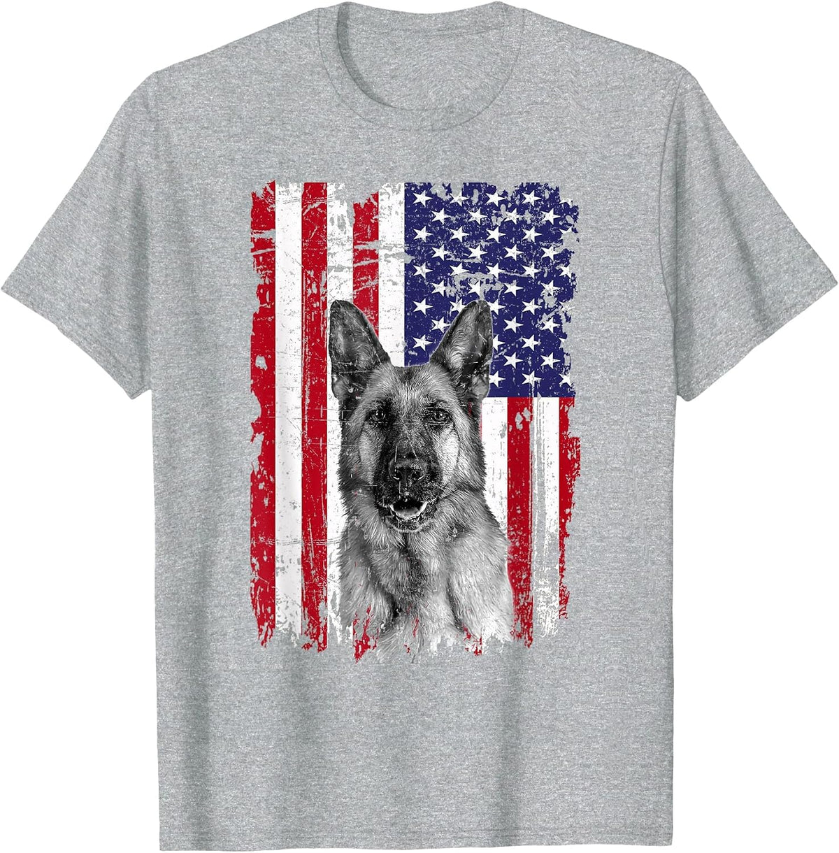 Patriotic German Shepherd American Flag 2026 4th of July T-Shirt - Heather Grey