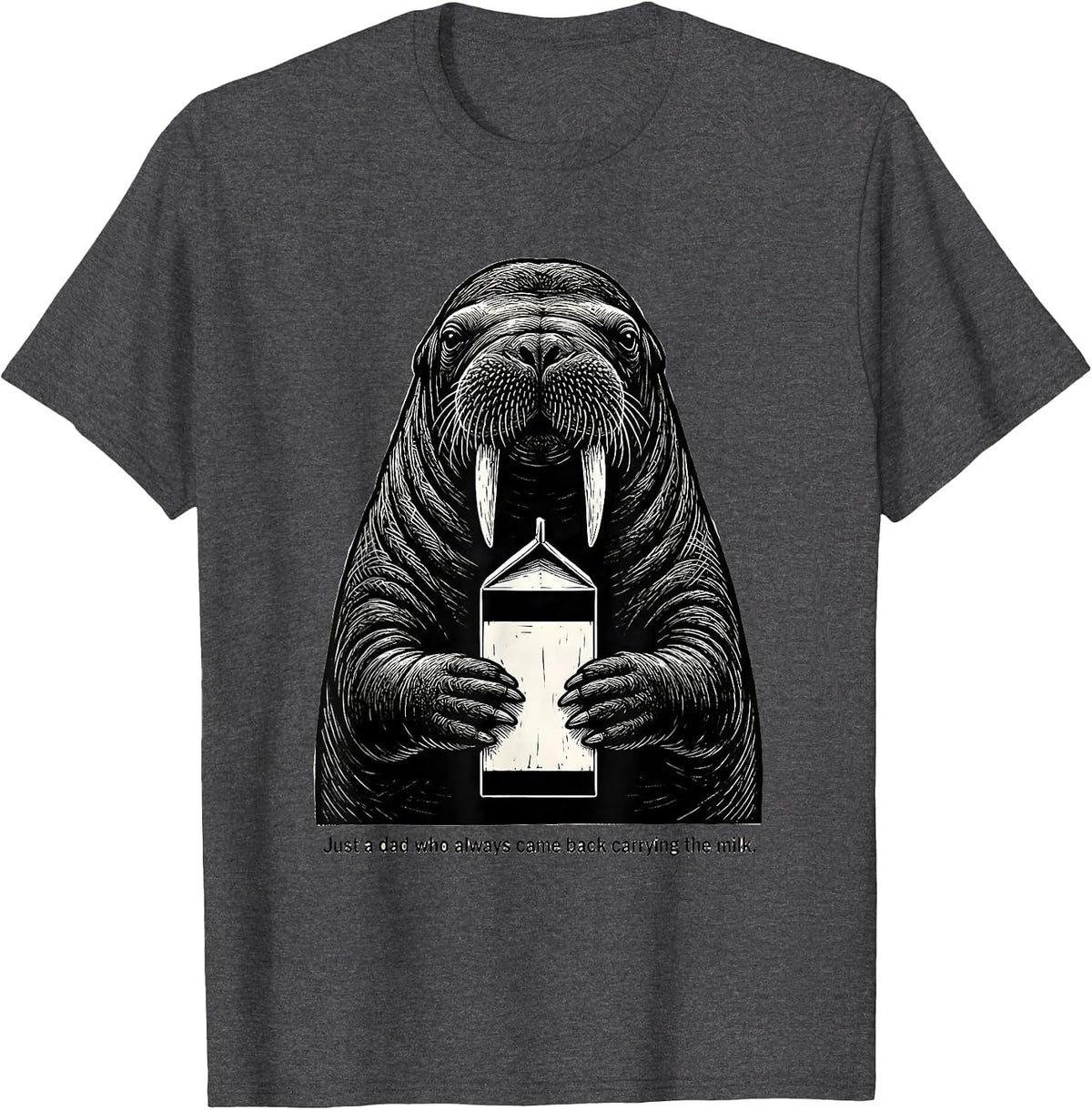 Men's Just a Dad Who Always Came Back Carrying the Milk Funny T-Shirt - Dark Heather Grey