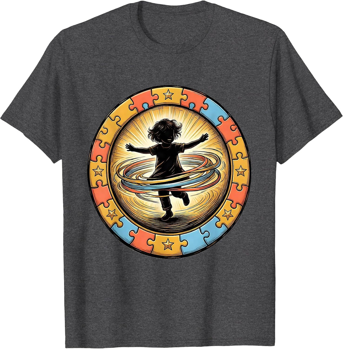 Men's Joyful Spinning Child Autism Awareness Design T-Shirt - Dark Heather Grey