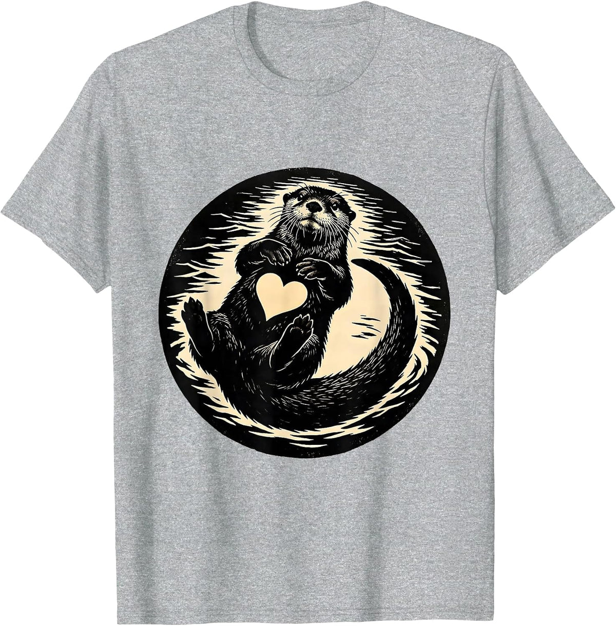 Men's Back Floating Otter Silhouette Funny Animal Lover Humor T-Shirt - Heather Grey
