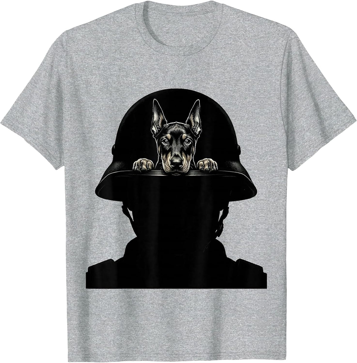 Men's Doberman Pup in Oversized Helmet Graphic T-Shirt - Heather Grey