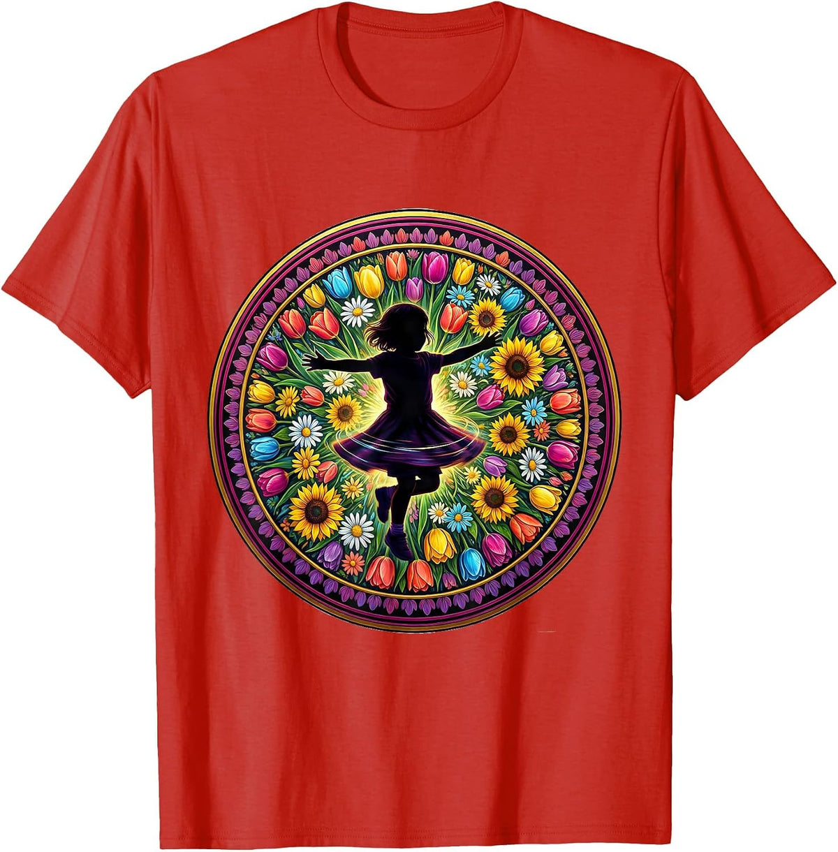 Men's Autism Awareness Joyful Child Spinning in Flowers T-Shirt - Red