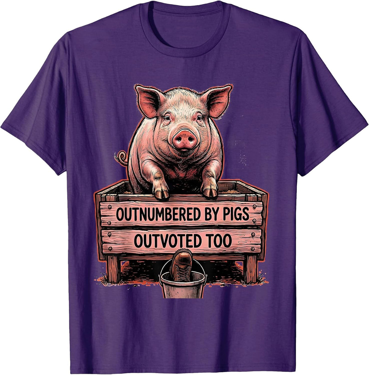 Outnumbered By Pigs Outvoted Too Funny Pig Lover Farm Animal T-Shirt - Purple