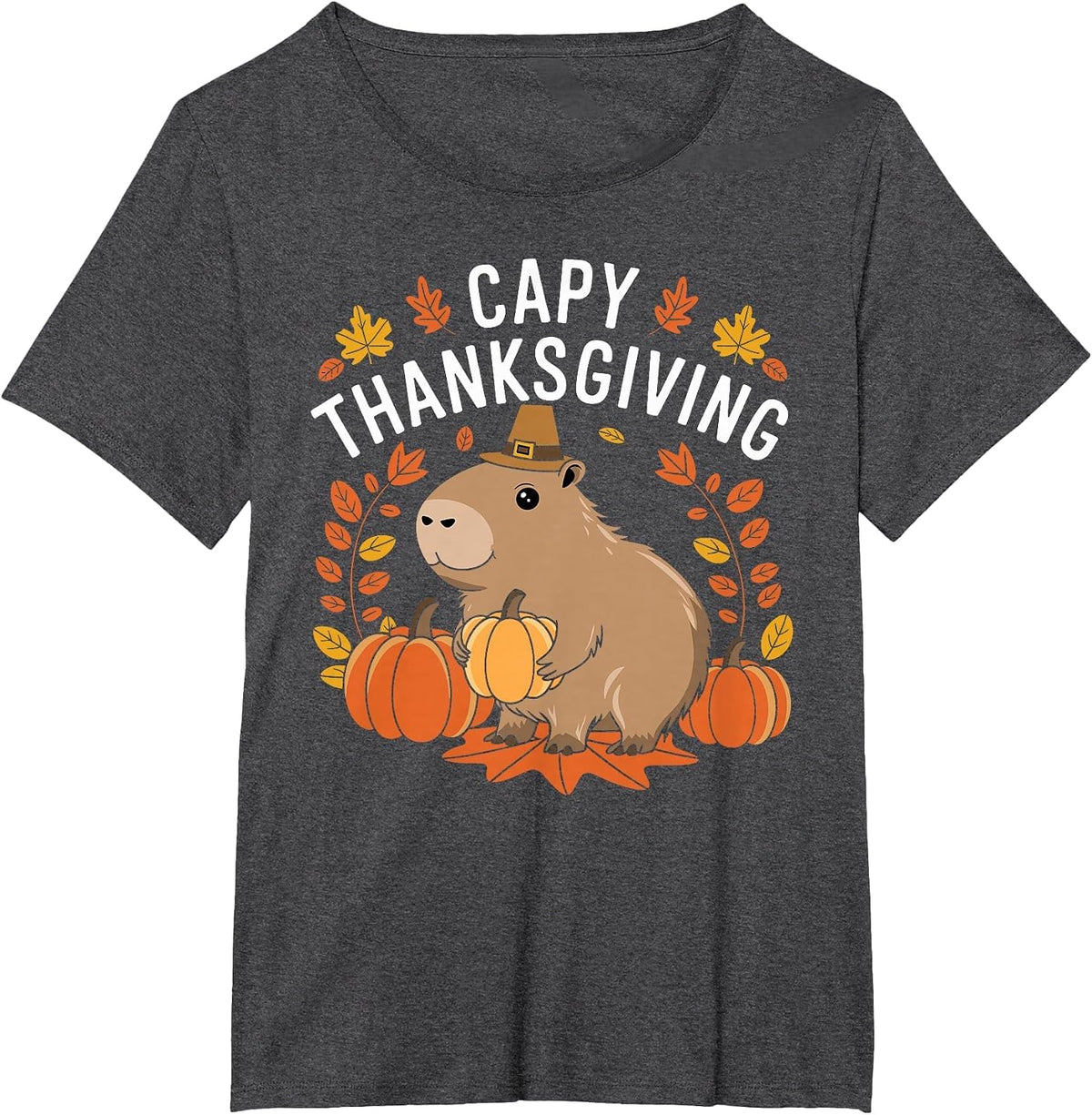Capy Thanksgiving Funny Capybara Thanksgiving Fall T-Shirt - Dark Heather Grey