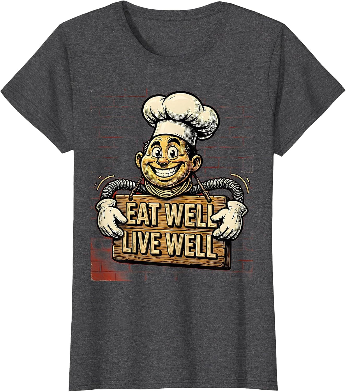 Women's Eat Well Live Well Chef Culinary Design T-Shirt - Dark Heather Grey
