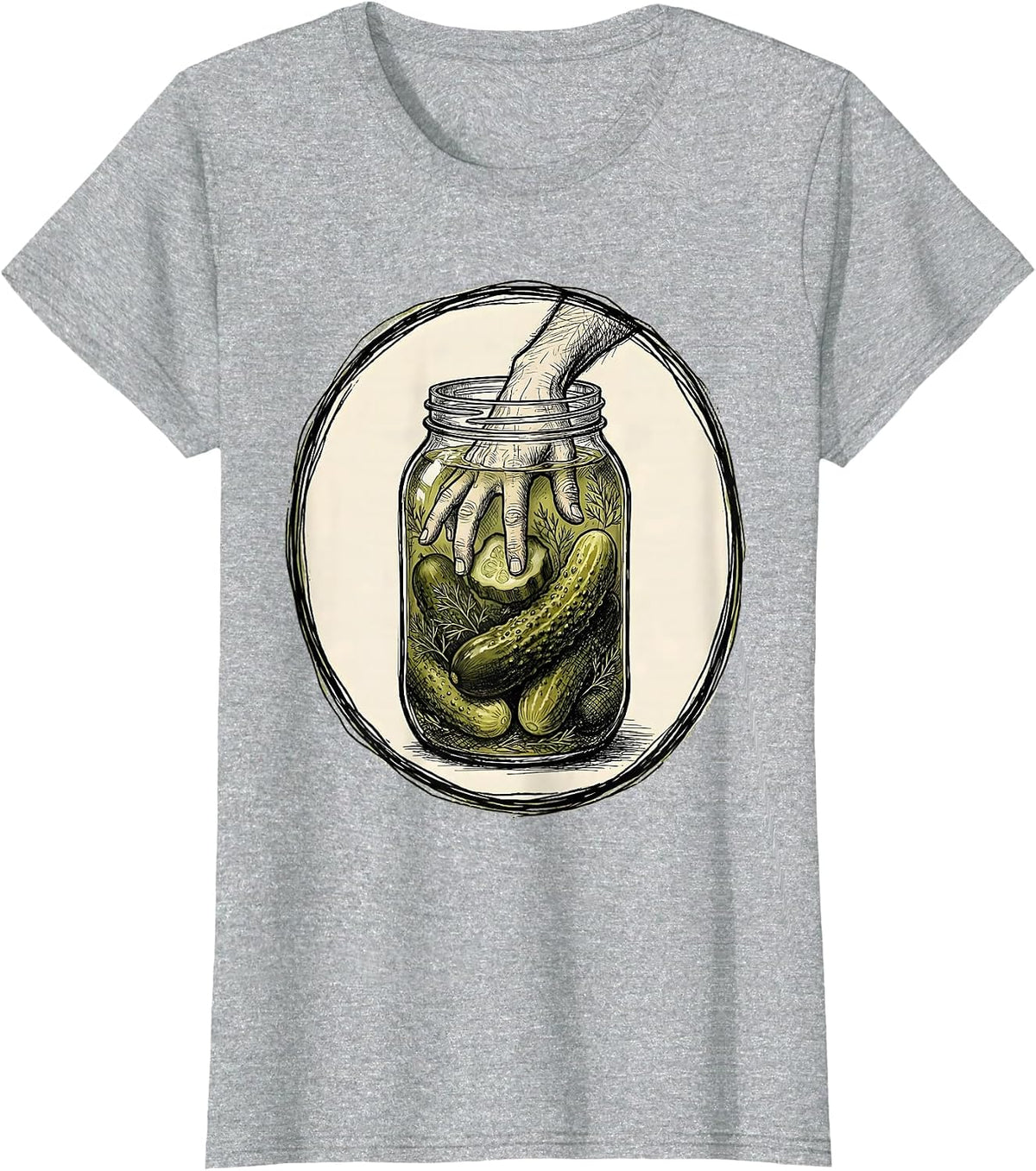Hand in the Pickle Jar Funny Snack Graphic T-Shirt - Heather Grey