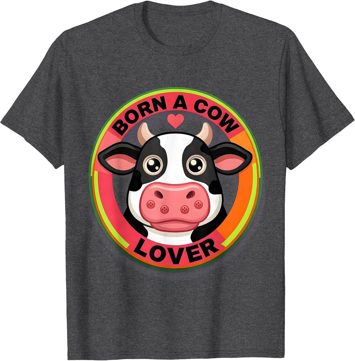 Men's Born a Cow Lover Cattle Enthusiast Design T-Shirt - Dark Heather Grey