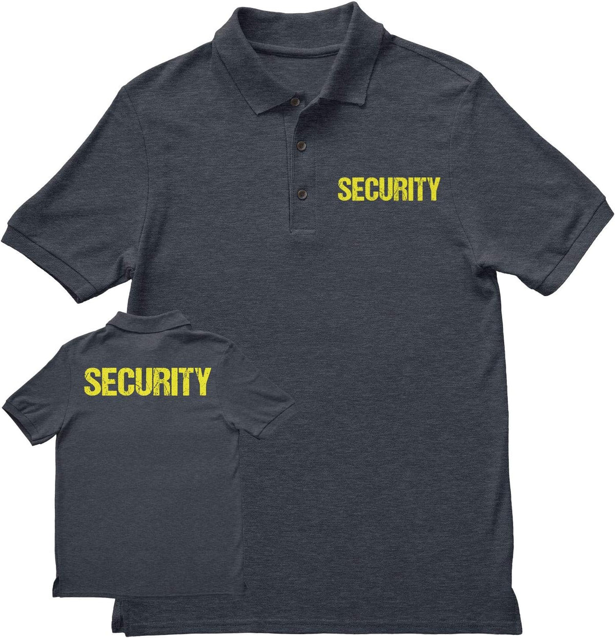 NYC FACTORY Security Polo Shirt Distressed Front Back Print Mens Tee Staff Event Uniform Bouncer Screen Printed - Dark