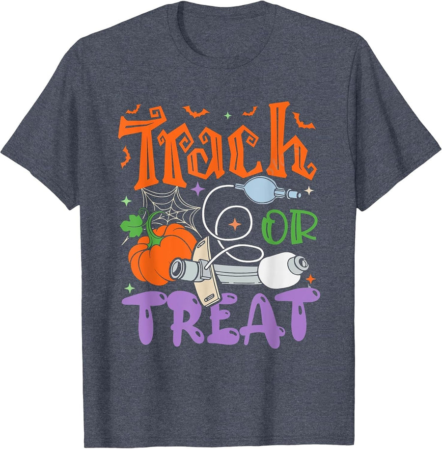 Respiratory Therapist Halloween Pumpkins ICU Rn Pulmonary T-Shirt - Heather Blue