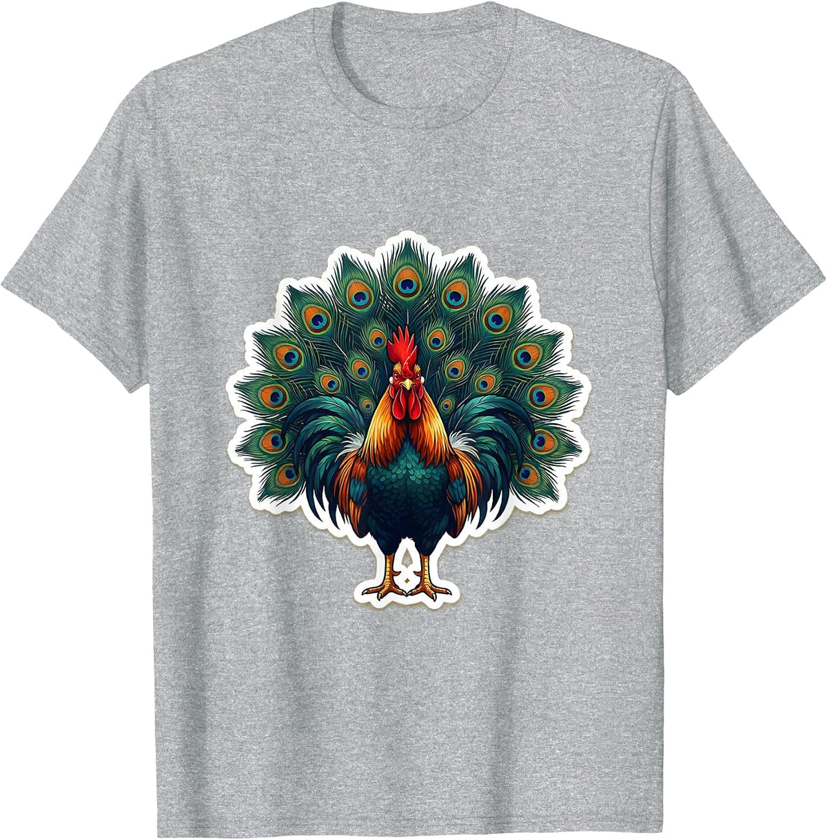 Men's Rooster Peacock Fan Display Graphic T-Shirt - Heather Grey