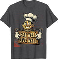 Men's Eat Well Live Well Chef Culinary Design T-Shirt - Dark Heather Grey