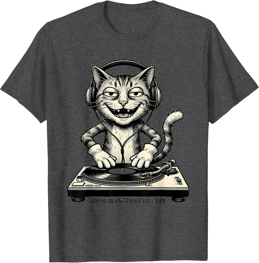 Men's Sound Department, Est. By Me Funny DJ Cat Retro Music Lover T-Shirt - Dark Heather Grey