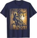 Lineman Electrical Tower Sunrise Labor Day Graphic T-Shirt - Navy Blue