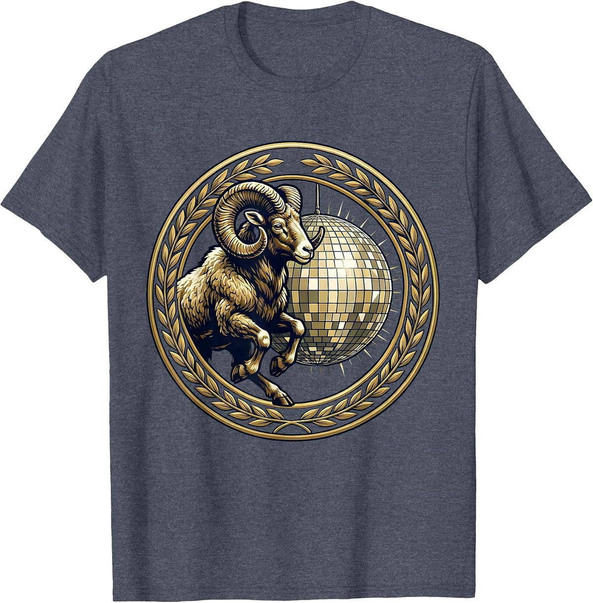 Party Animal Ram Disco Ball Headbutt Graphic T-Shirt - Heather Blue