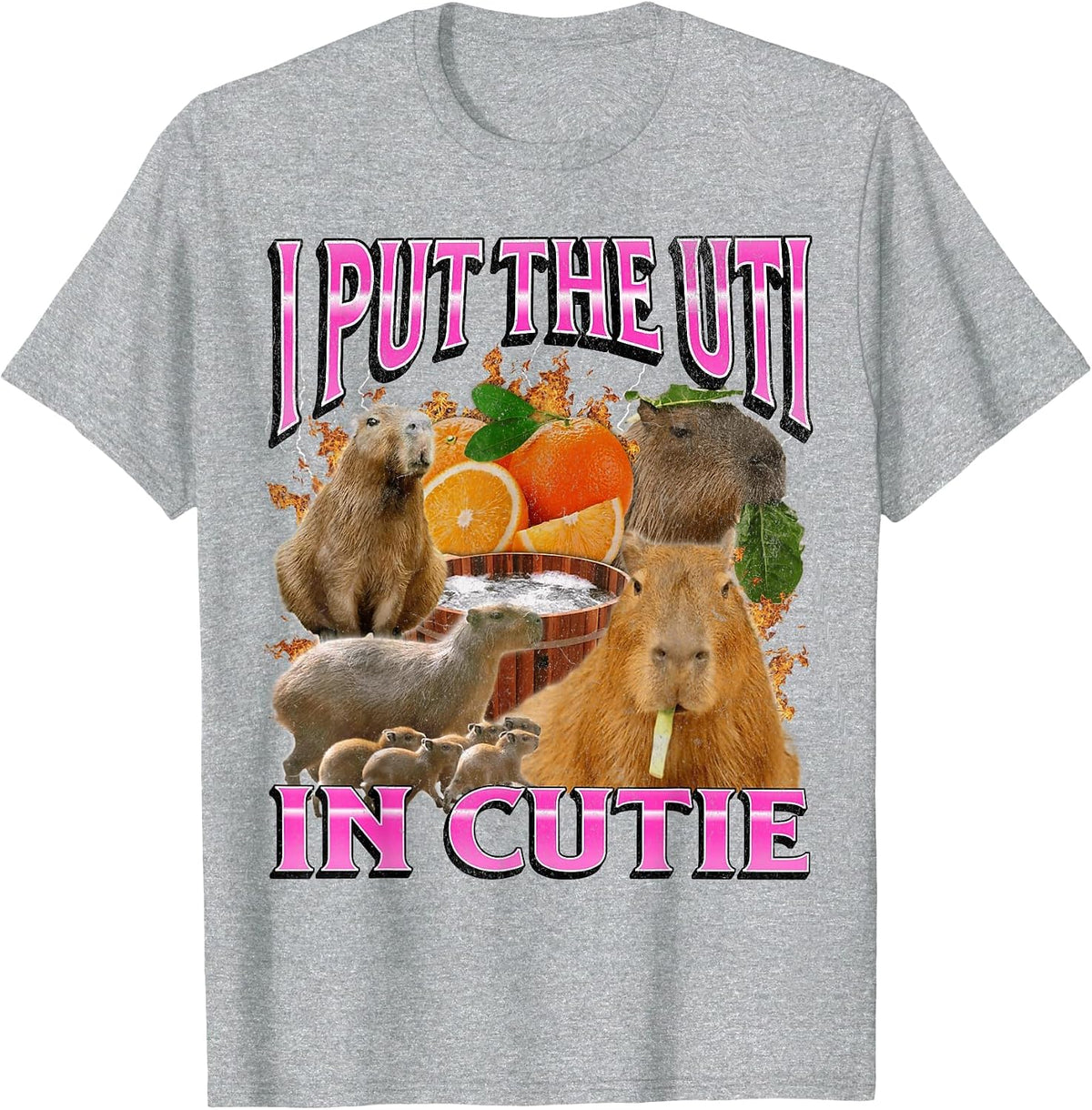 Put The UTI in Cutie Funny Capybara Meme Bootleg Y2K Graphic T-Shirt - Heather Grey