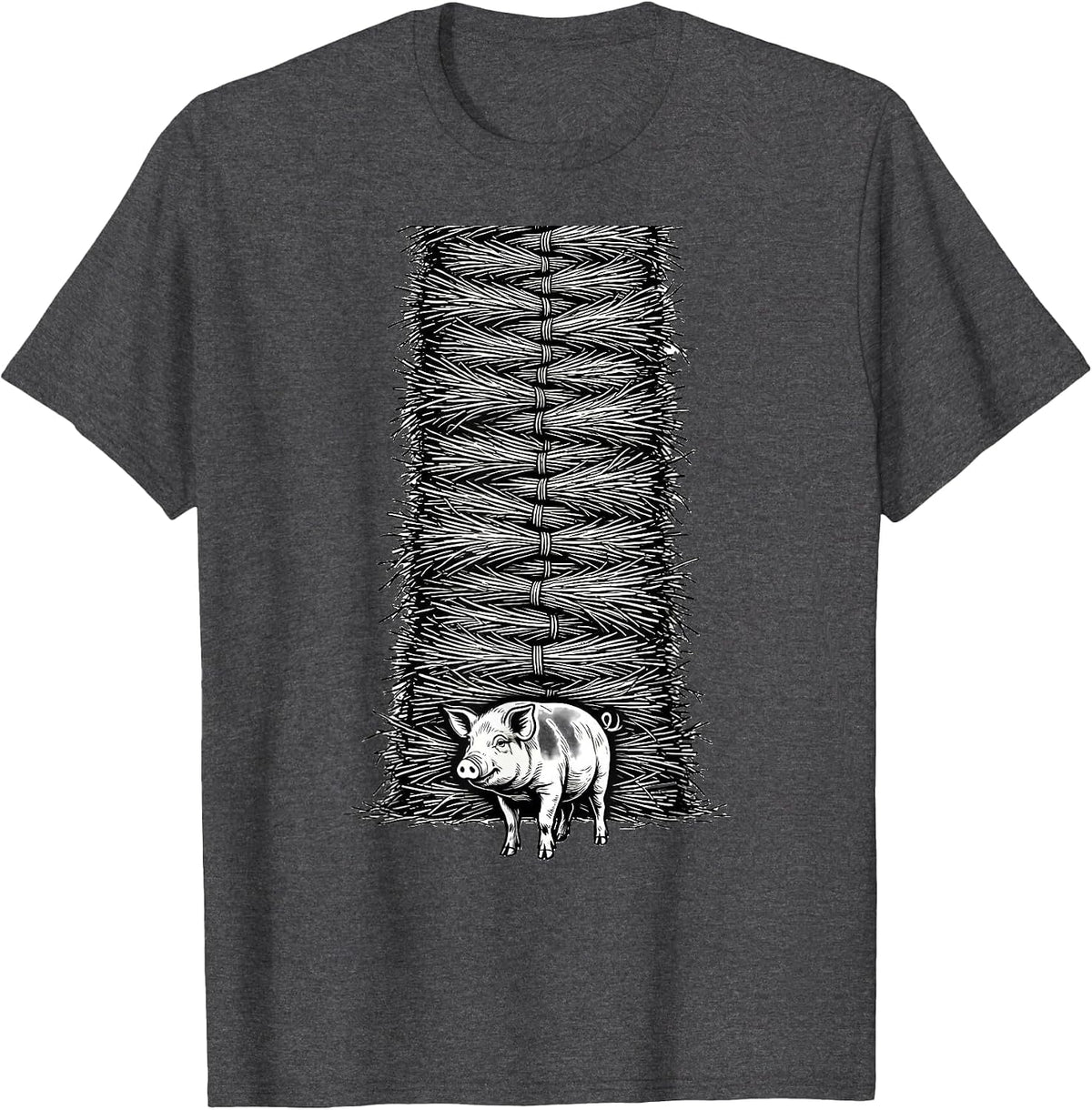 Hay Wisp Stack Pig Lover Farm Animal Humor T-Shirt - Dark Heather Grey
