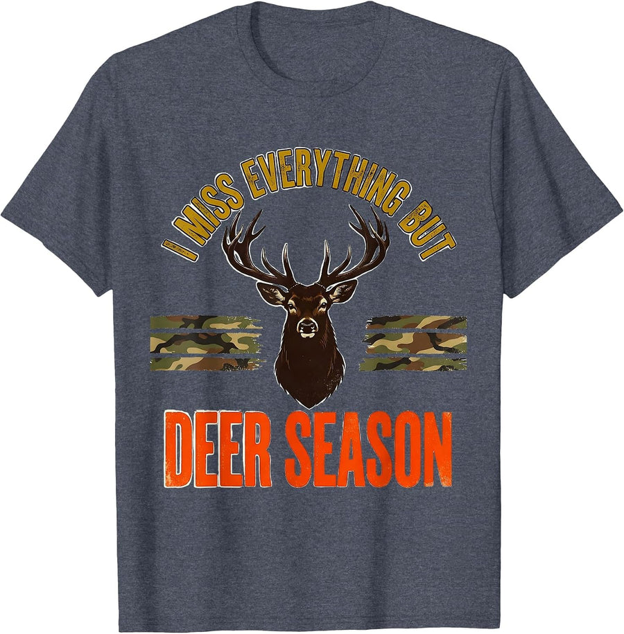 I Miss Everything But Deer Season Vintage Hunting Dad Humor T-Shirt - Heather Blue