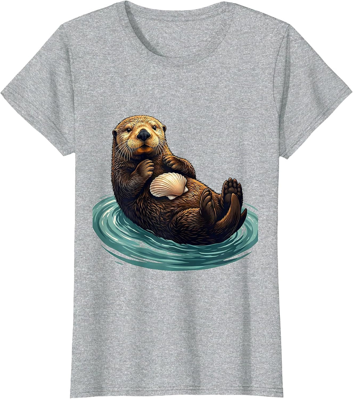 Sea Otter Balancing Shell Funny Otter Lover Humor T-Shirt, Women, Heather Grey, X-Small - As Pictured