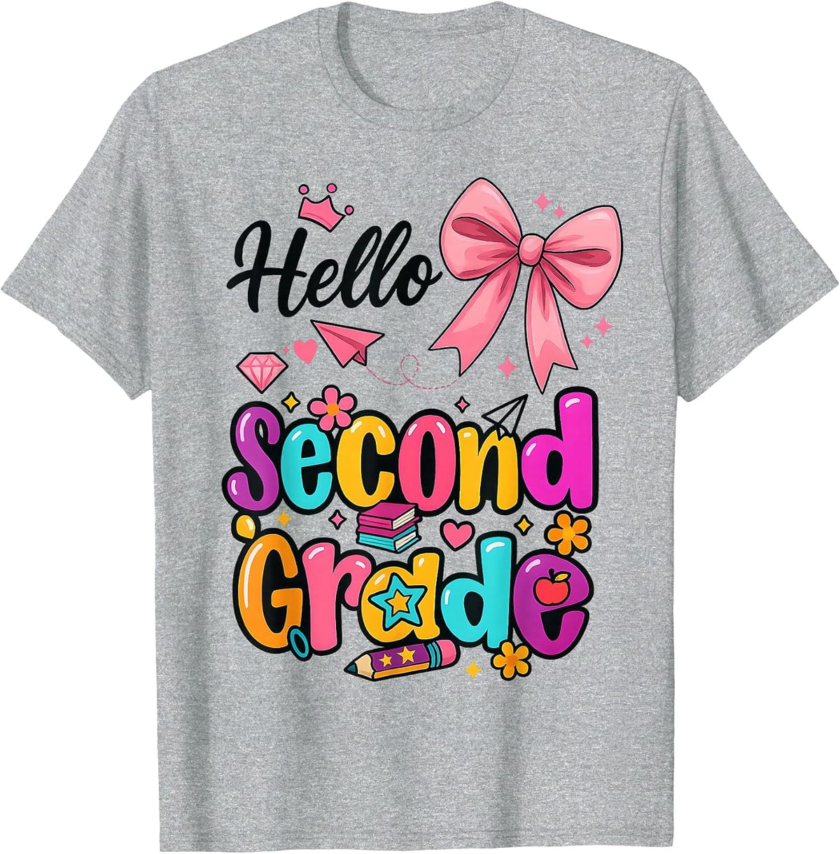 Hello Second Grade Preppy Back to School Boy Girl TeacherTee T-Shirt - Heather Grey