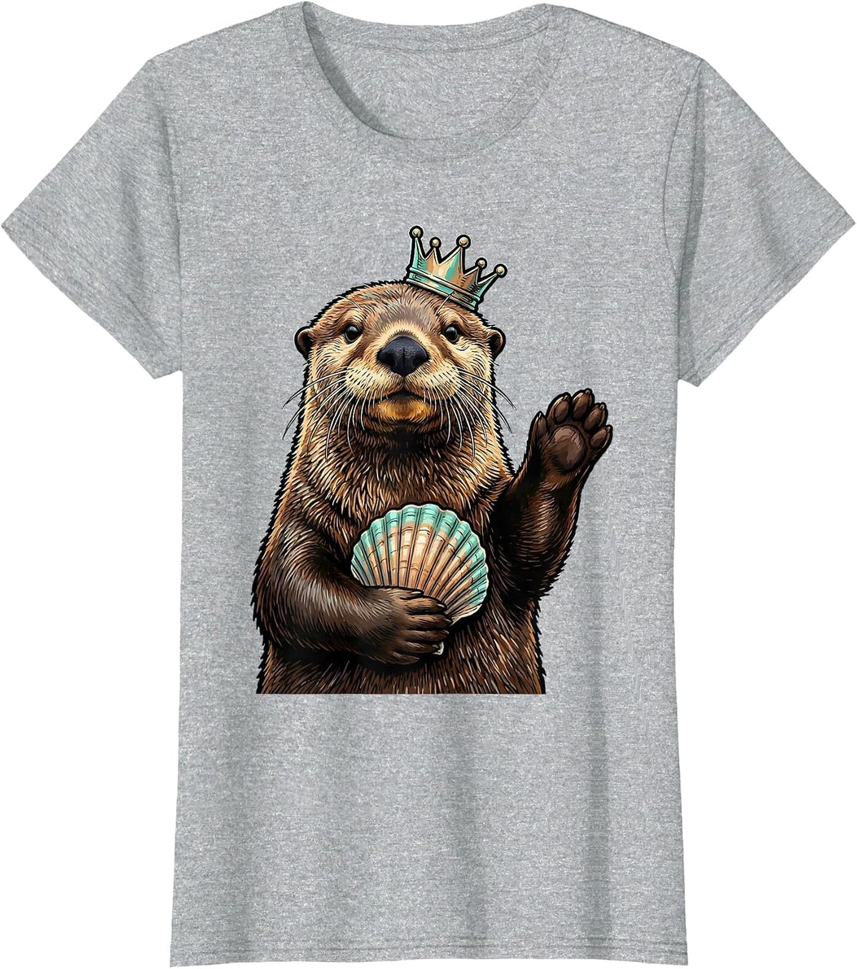 Upright Sea Otter Crown Marker Outline Humor T-Shirt - Heather Grey