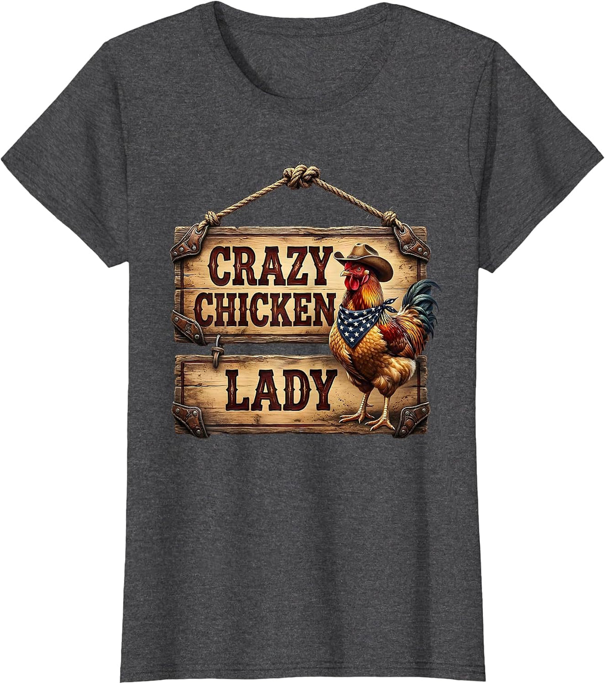 Women's Crazy Chicken Lady Funny Hen Lover Design T-Shirt - Dark Heather Grey