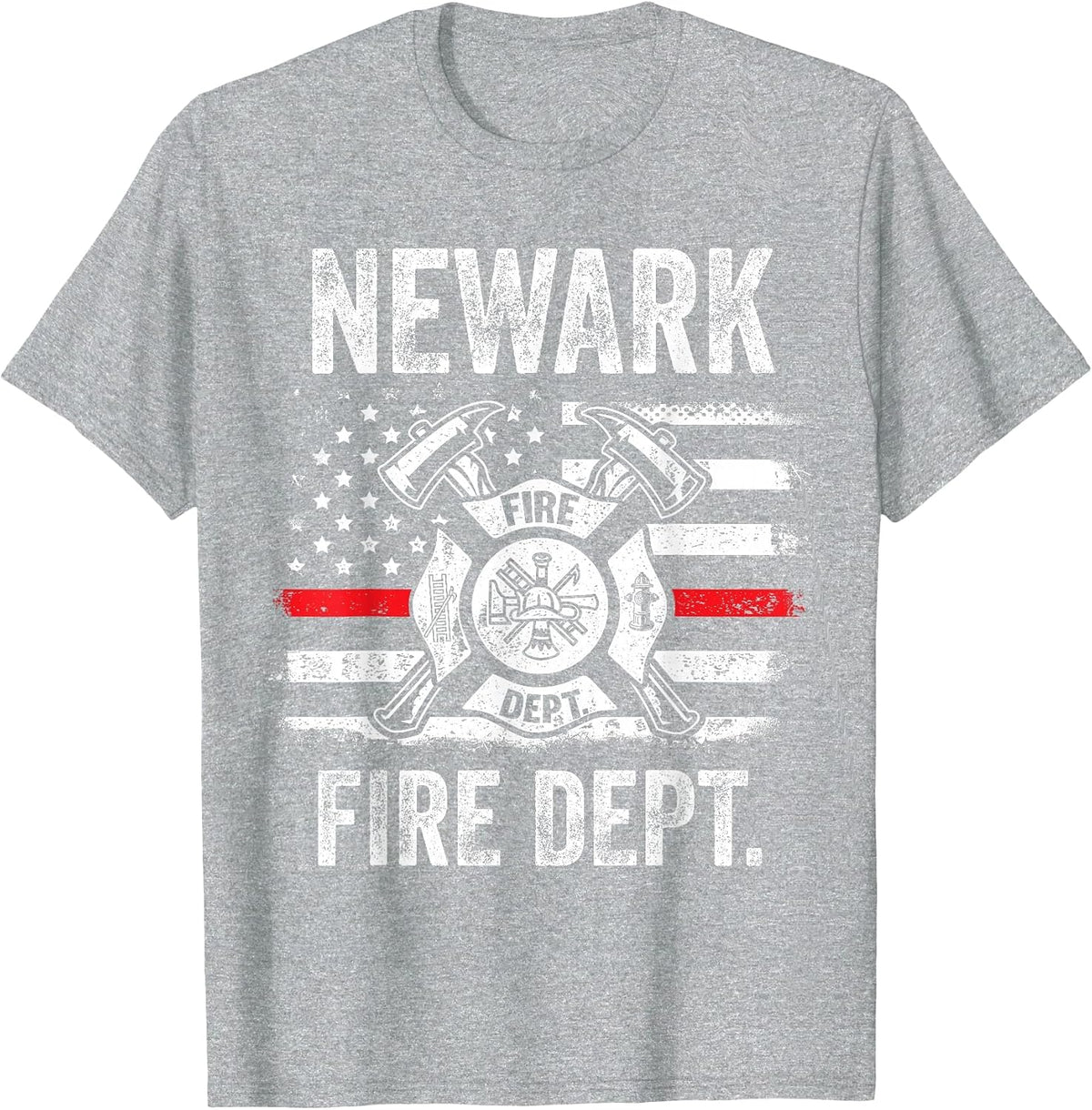 Newark New Jersey Fire Department Thin Red Line Fireman T-Shirt - Heather Grey
