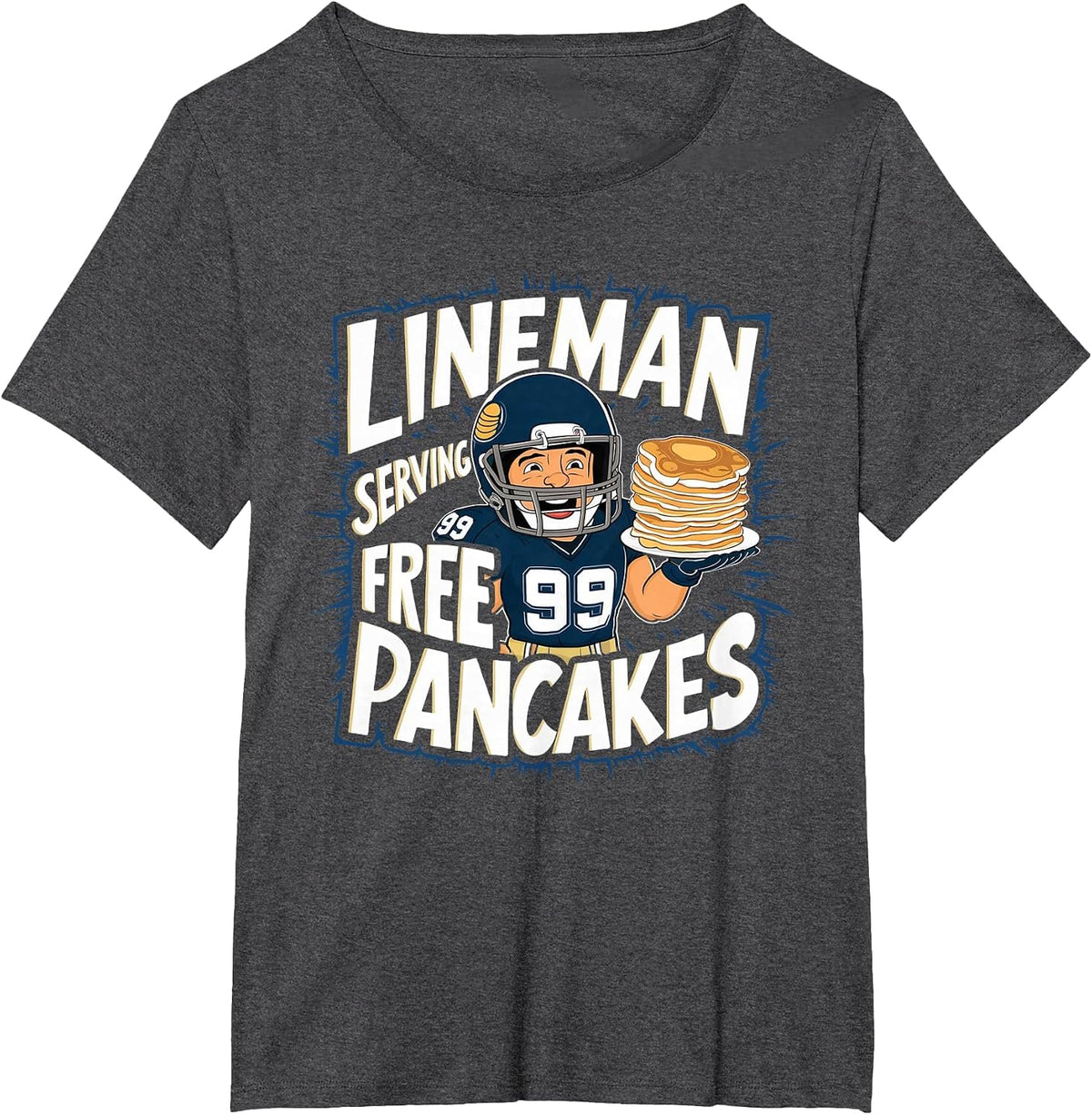 Funny Lineman Serving Pancakes Football OL DL T-Shirt - Dark Heather Grey