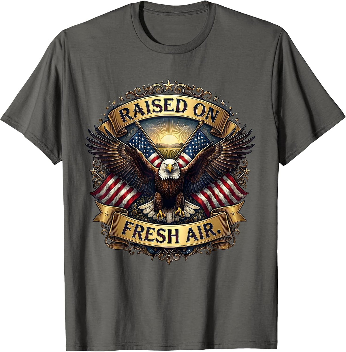 Raised on Fresh Air Outdoor Nature Design T-Shirt - Asphalt Grey