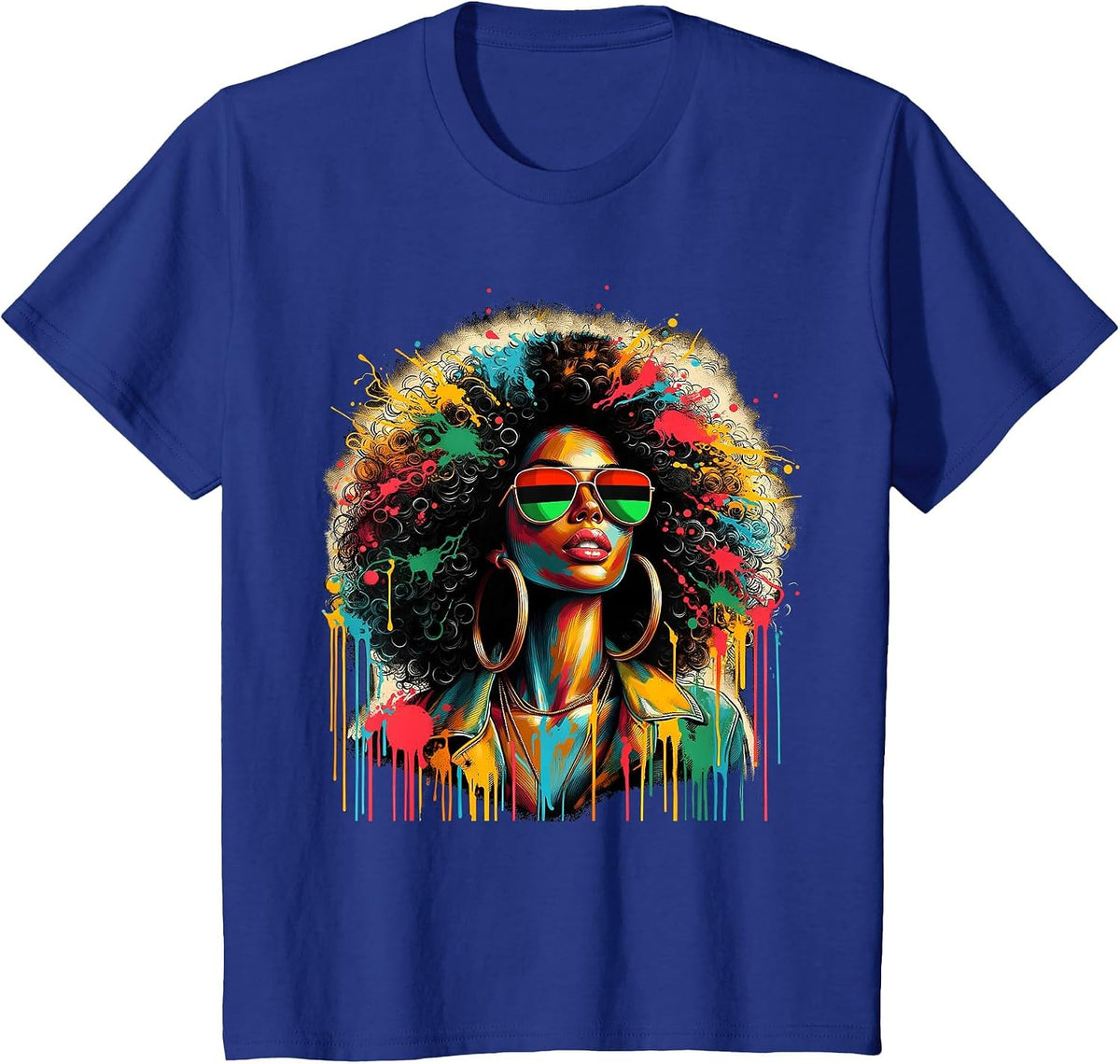Juneteenth Black Womens Queen Afro African Melanin Dripping T-Shirt - Royal Blue