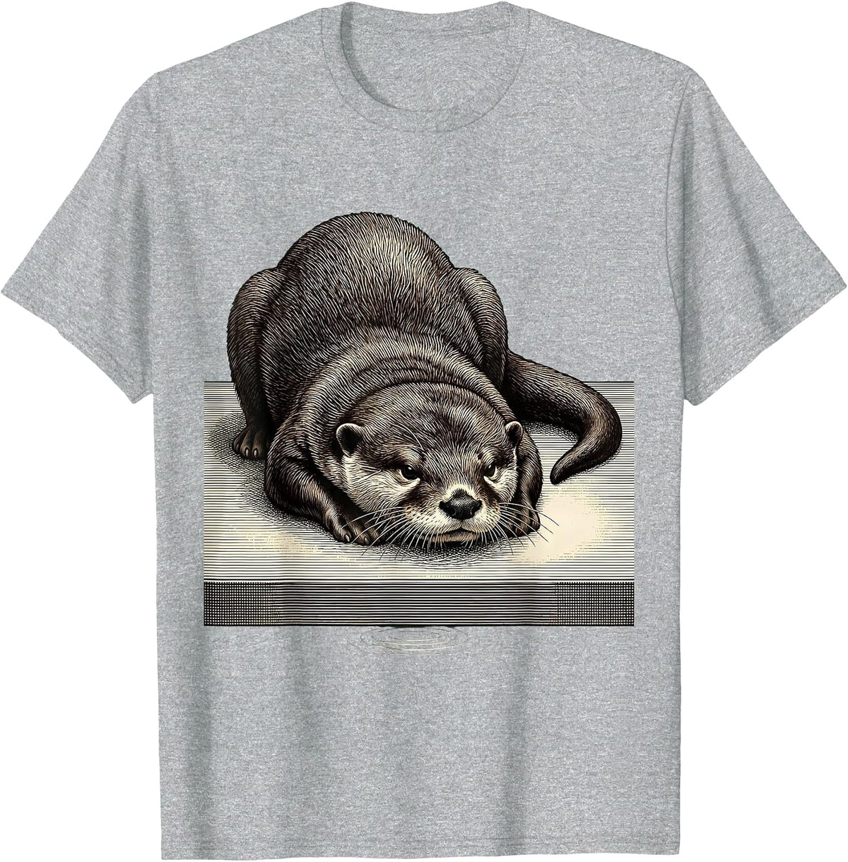 Men's Otter Slumped Crosshatch Funny Otter Lover Gift T-Shirt - Heather Grey